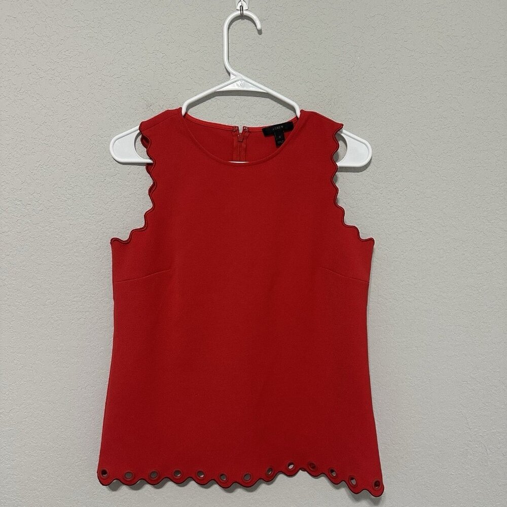 J.Crew Red Scallop Grommets Sleeveless Crew Neck Top Womens Size 2 Blouse Career